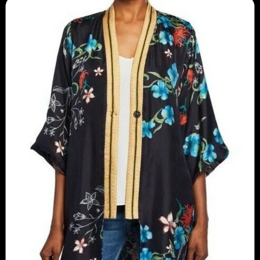 Johnny Was Bianca Silk Reversible Kimono Multi Print Embroidered